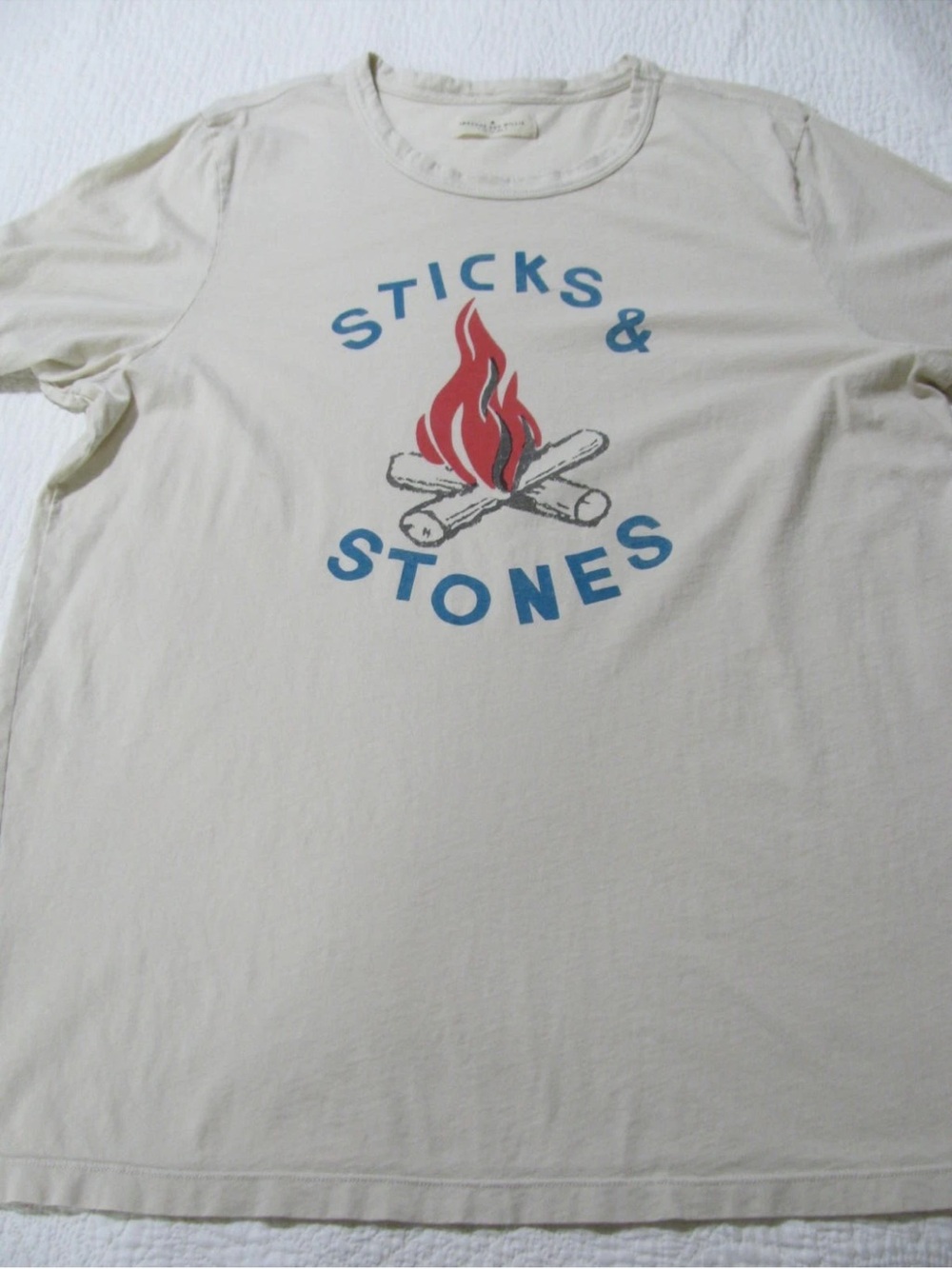 imogene + willie White Tee with Red Flame/Blue Text Graphic RARE.  XXL